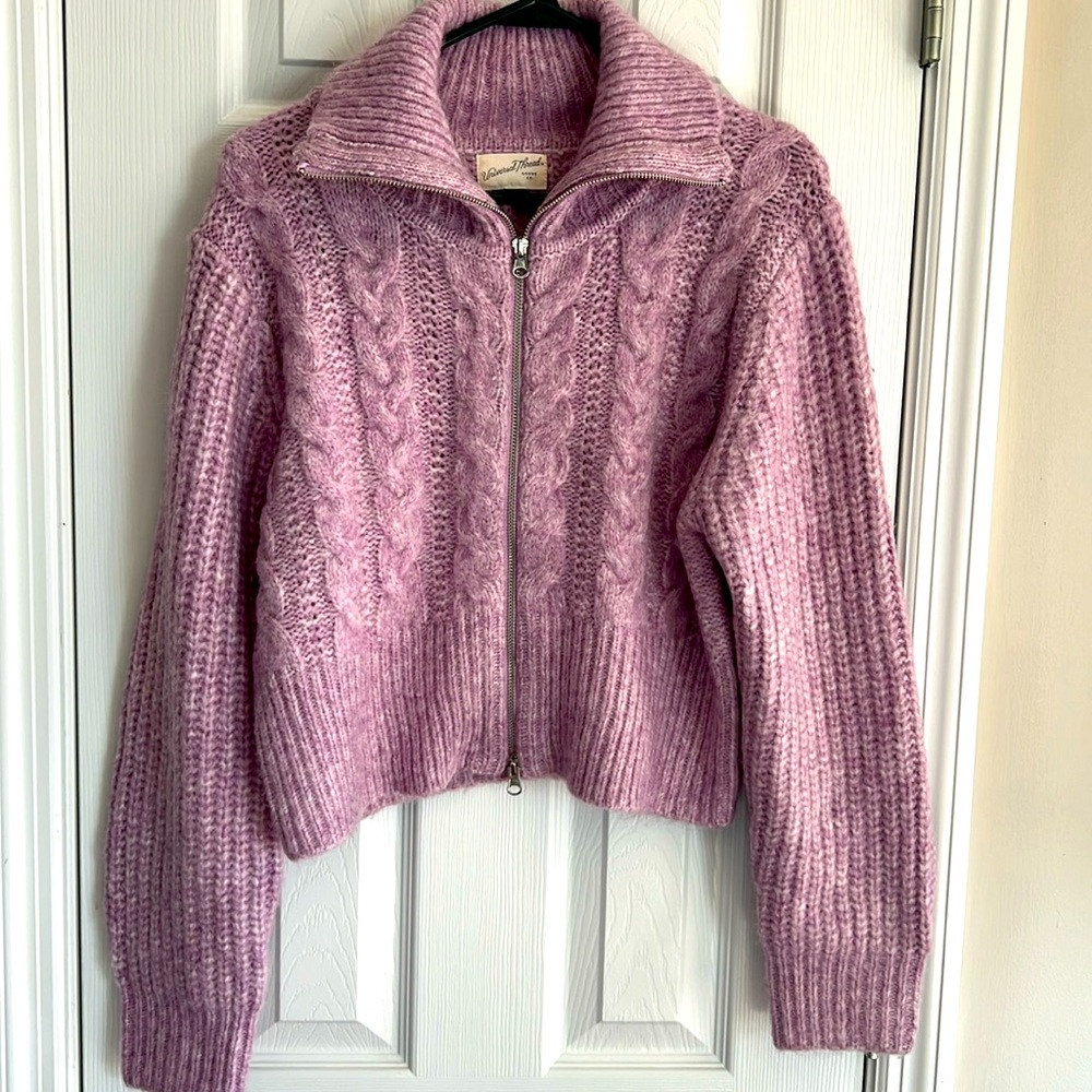 Cropped Lavender Argyle Zip Cardigan